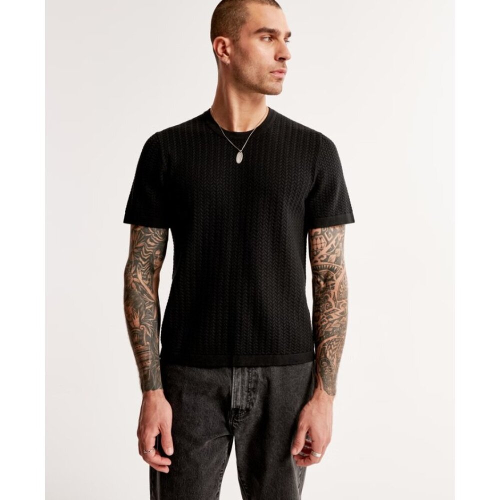 Abercrombie & Fitch‎ Mens Stitched Textured Tee Short Sleeve Black Medium Tall